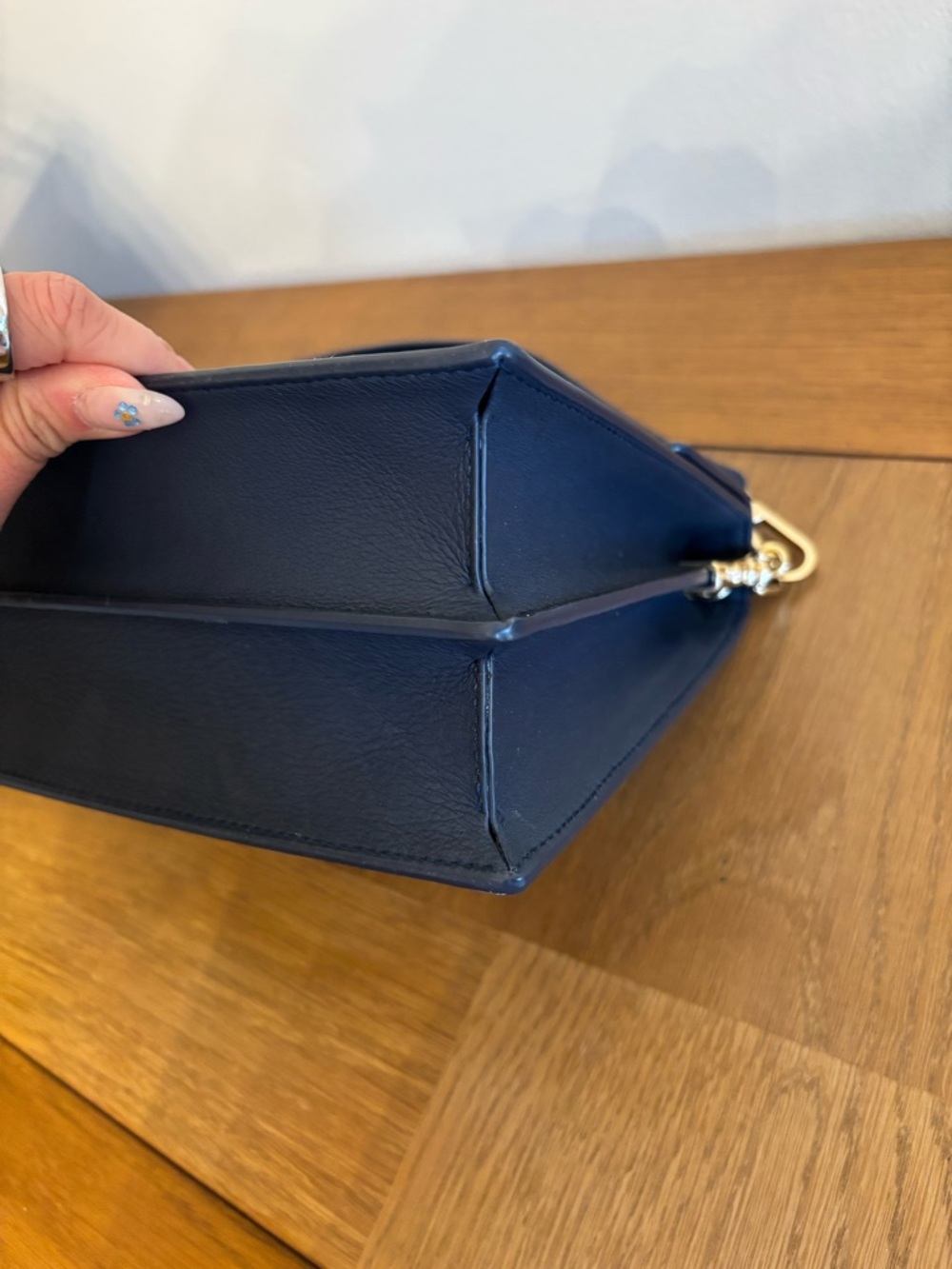 Strathberry Crescent Leather Shoulder Bag Navy Gold Hardware Crossbody - Picture 7 of 15